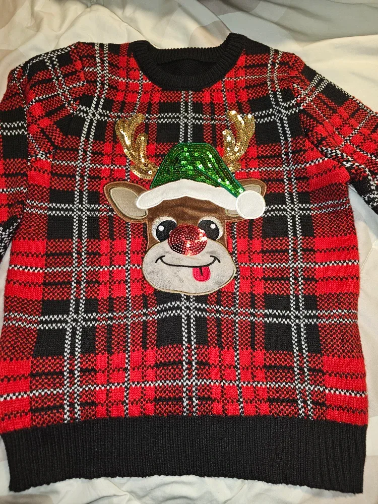 Red Plaid Reindeer Christmas Sweater