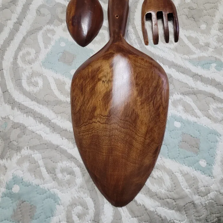 Wooden Fork Spoon Decor 17 1/2" Fork Spoon Set & Large 39" Spoon image indicator(2)