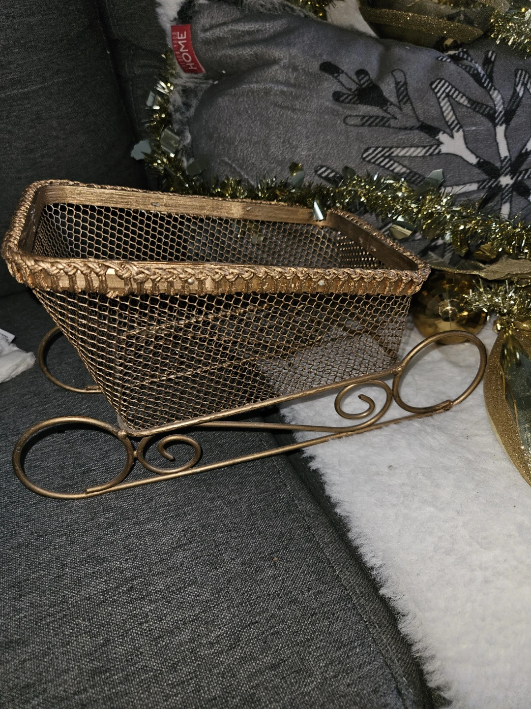 Gold Christmas Decorations & Metal Sleigh Basket - photo 2