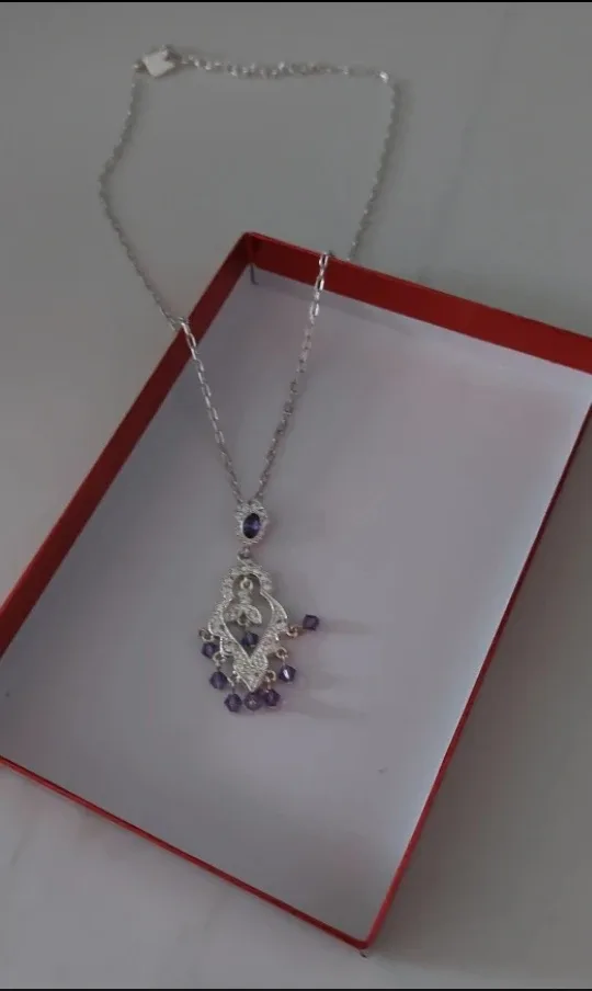 Silver Tone Necklace with Purple Accents