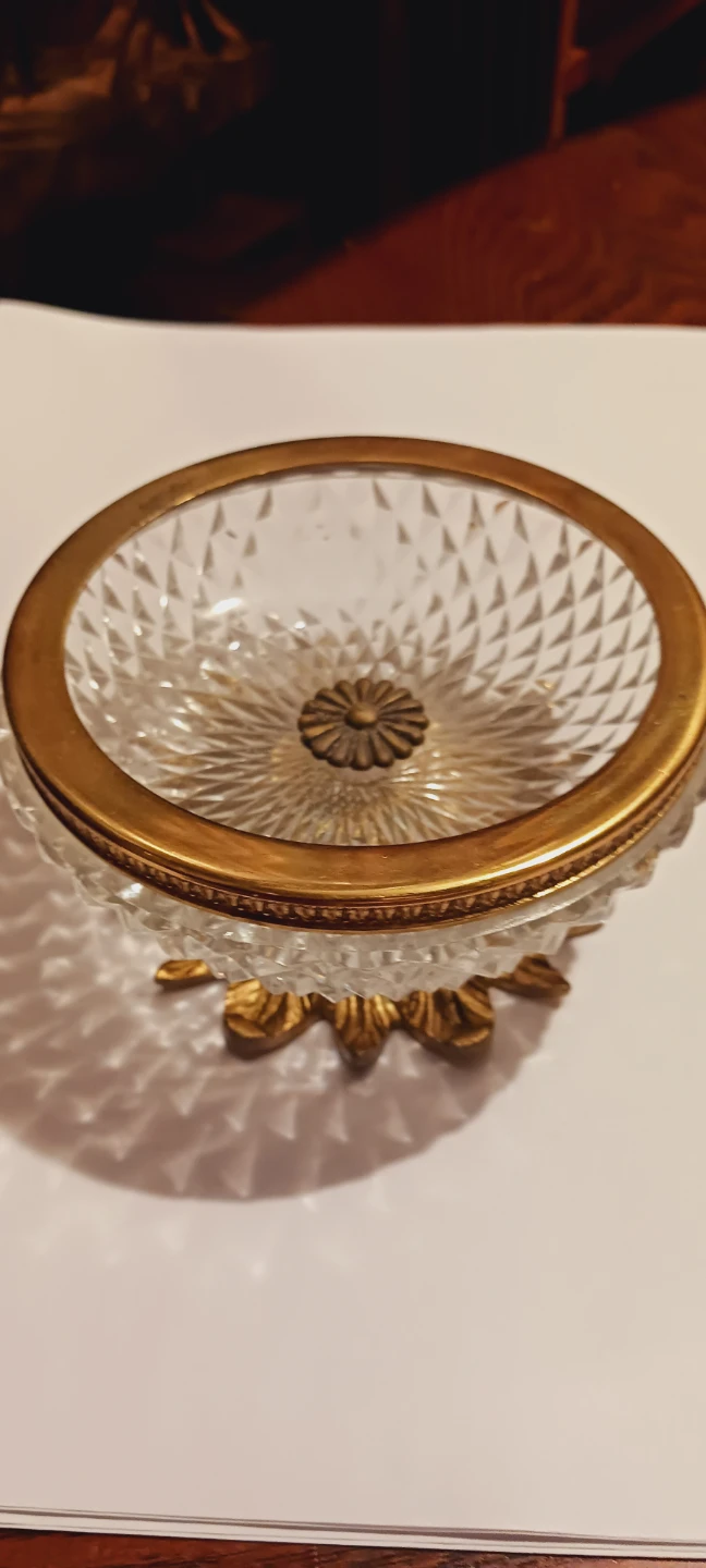 French Depose French Cut Crystal Gold Trim Trinket Tray
