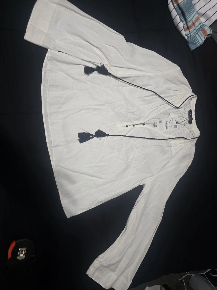 Zara White Linen Tassel Blouse - Size S - photo 3