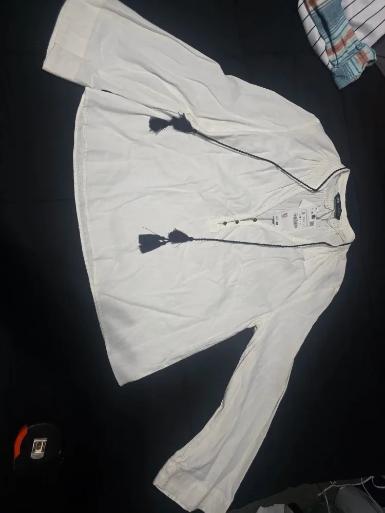 Zara White Linen Tassel Blouse - Size S image indicator(3)