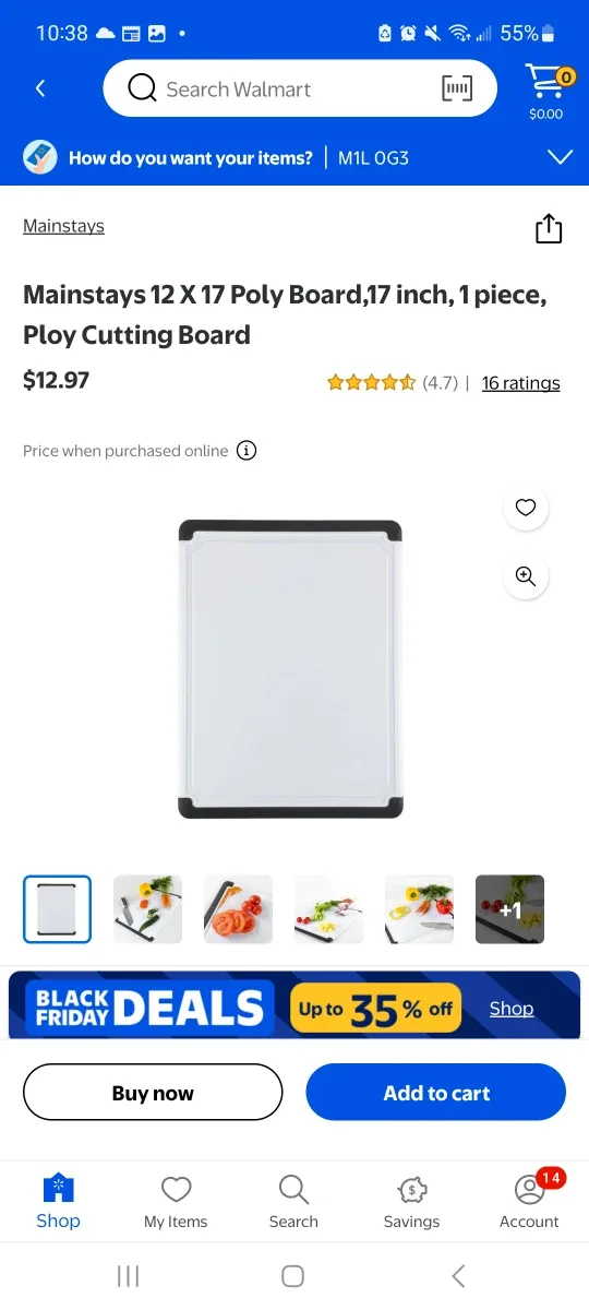 Brand New Mainstays 12x17 Poly Cutting Board