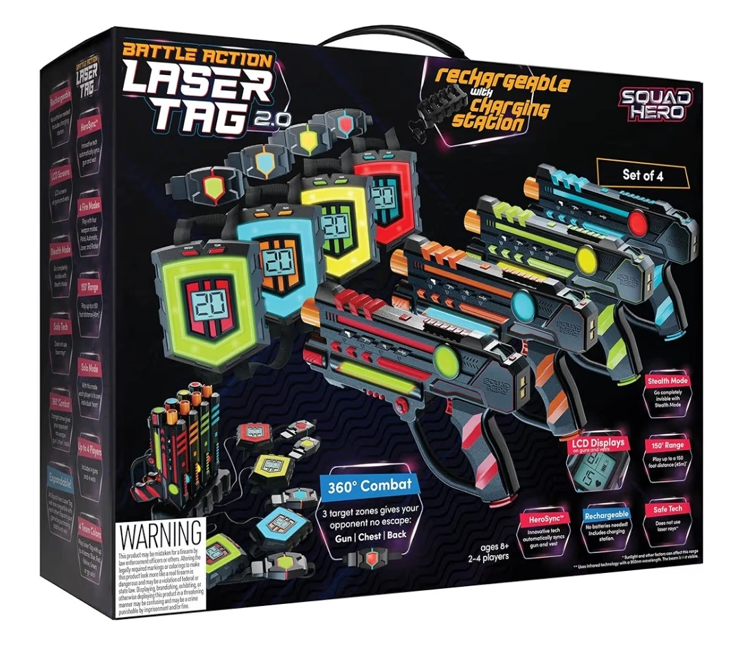 Rechargeable Laser Tag Set of 4 For Kids,  Teens, Adults