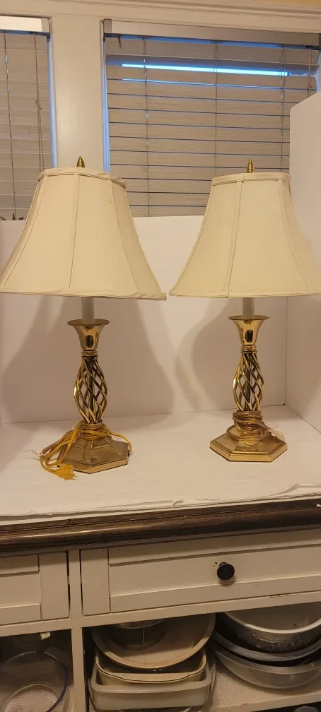 Pair of Gold Metal Twist Lamps