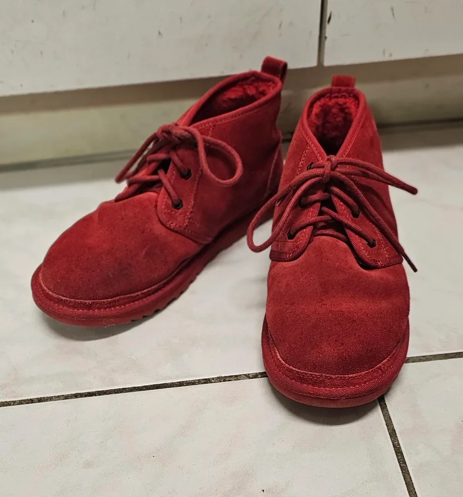 UGG Red Suede Ankle Boots sheepskin women's 8