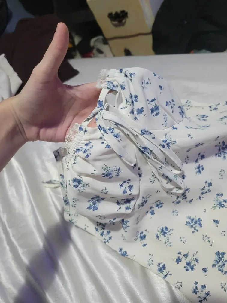 Floral Print Mini Dress - Blue & White image indicator(4)