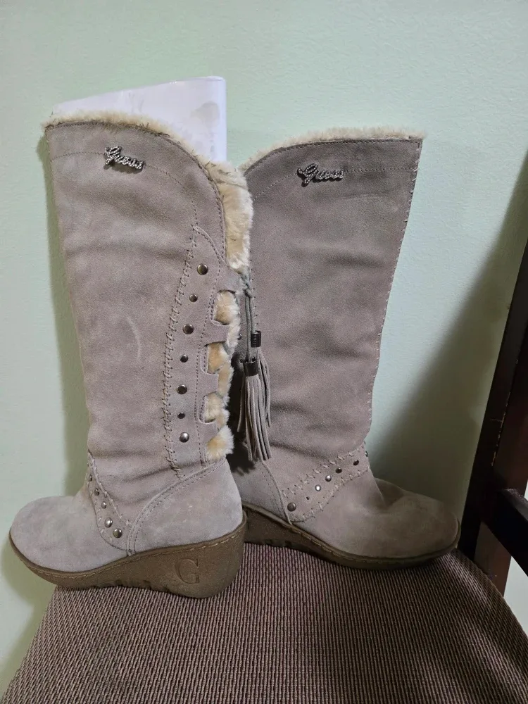 Guess Suede Wedge Knee High Boots- size 6 Narrow