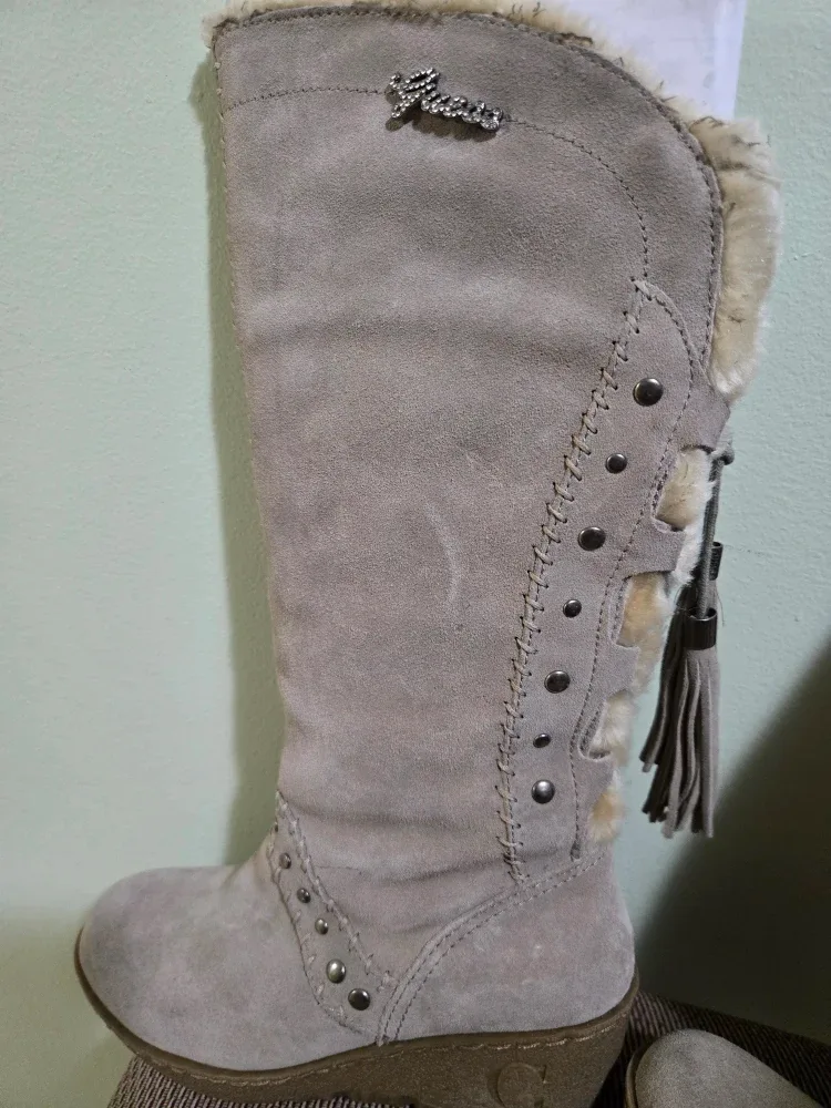 Guess Suede Wedge Knee High Boots- size 6 Narrow image indicator(3)