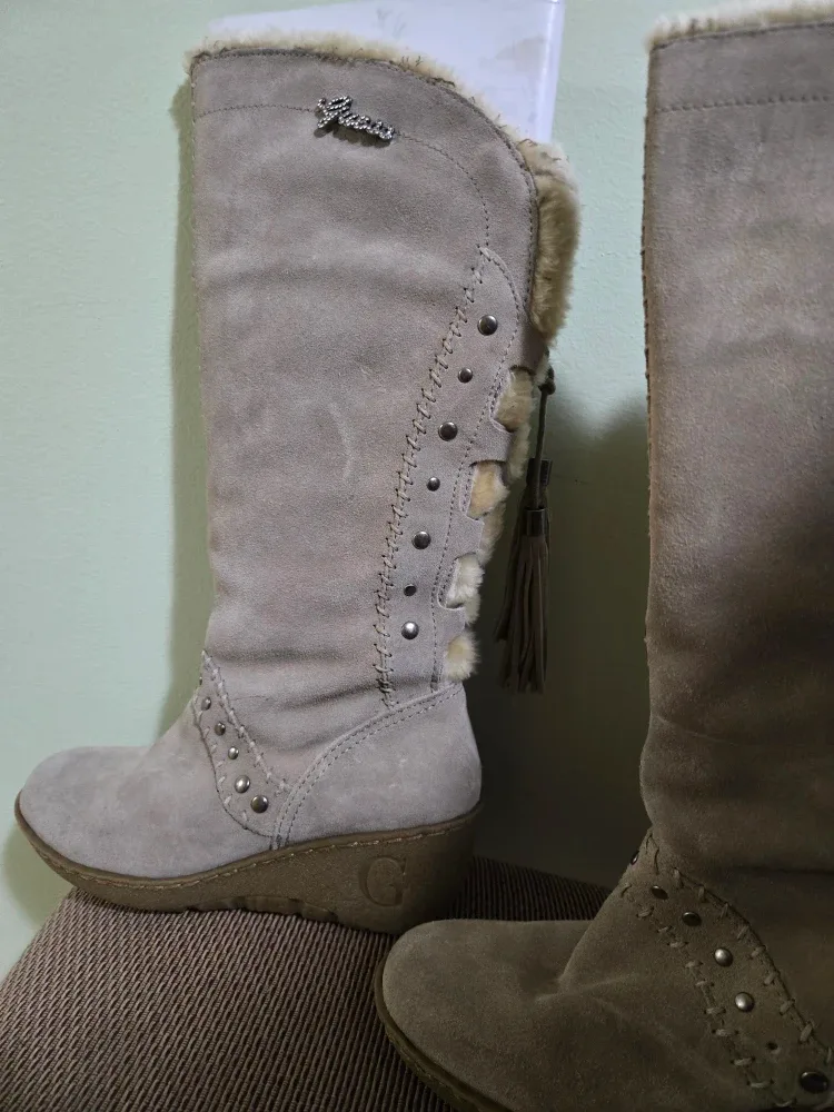 Guess Suede Wedge Knee High Boots- size 6 Narrow image indicator(4)