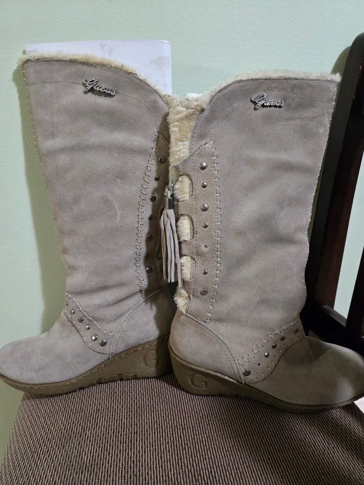 Guess Suede Wedge Knee High Boots- size 6 Narrow image indicator(6)