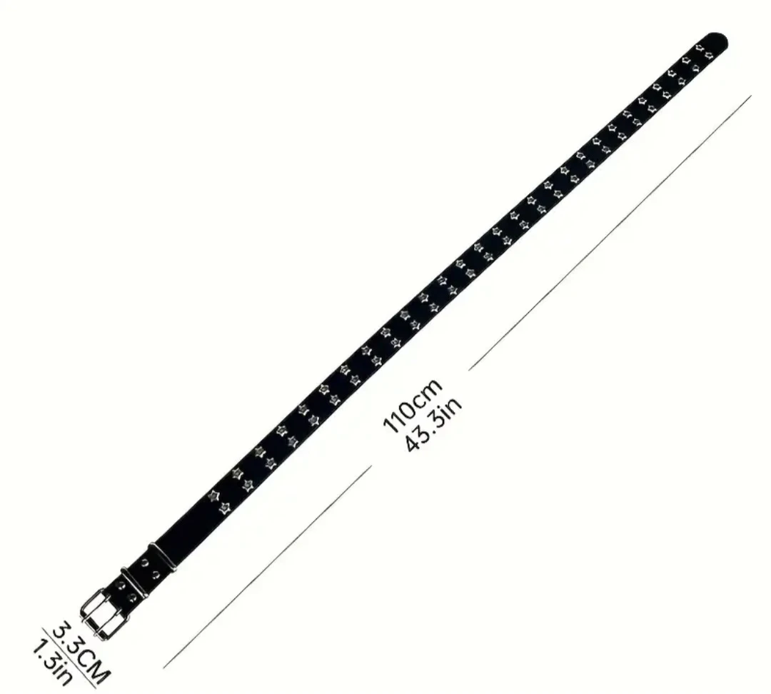 Black Leather Belt with Star Studs - 43.3 in - photo 5