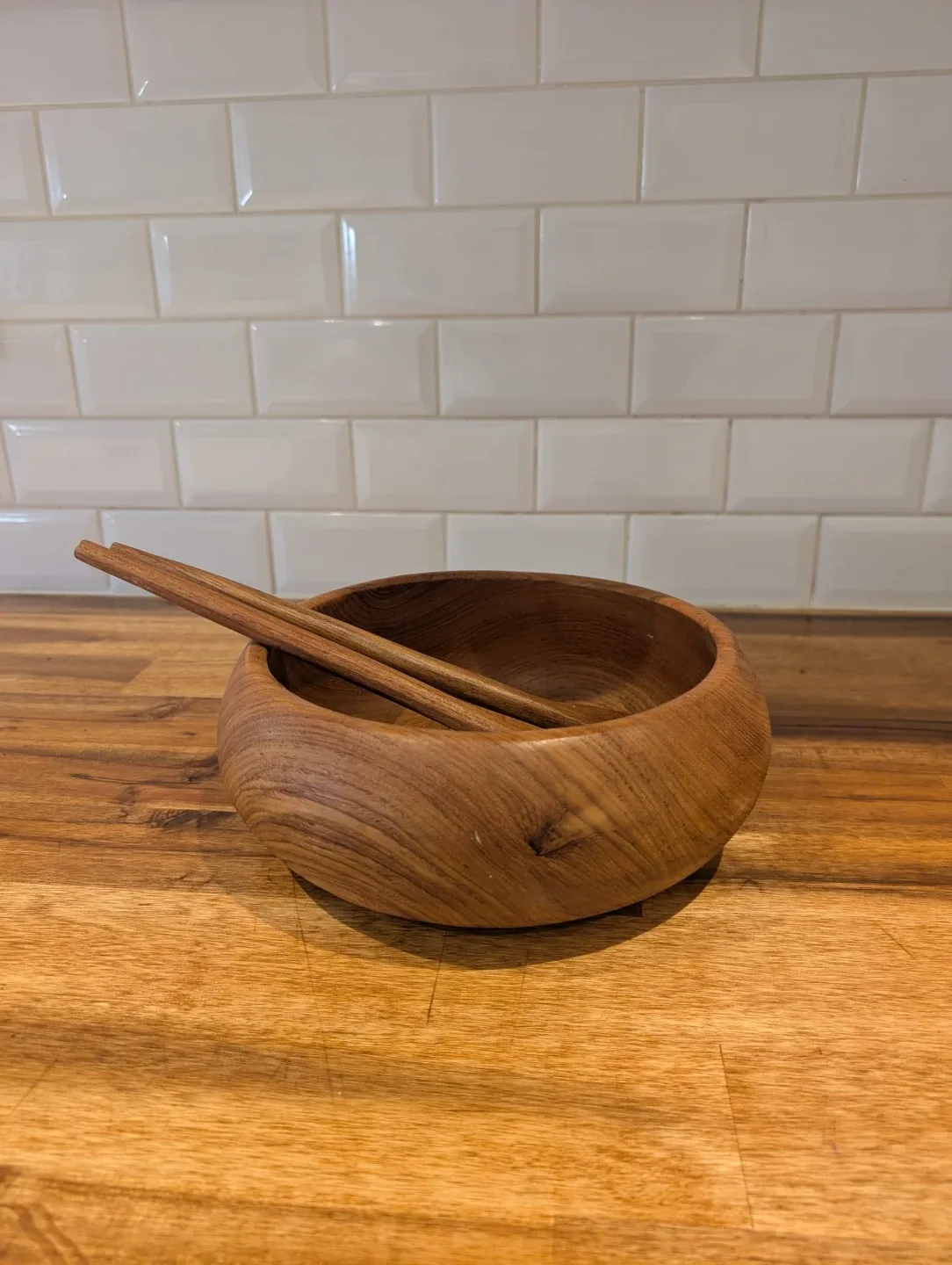 MCM Teak Salad Bowl with Serving Spoons