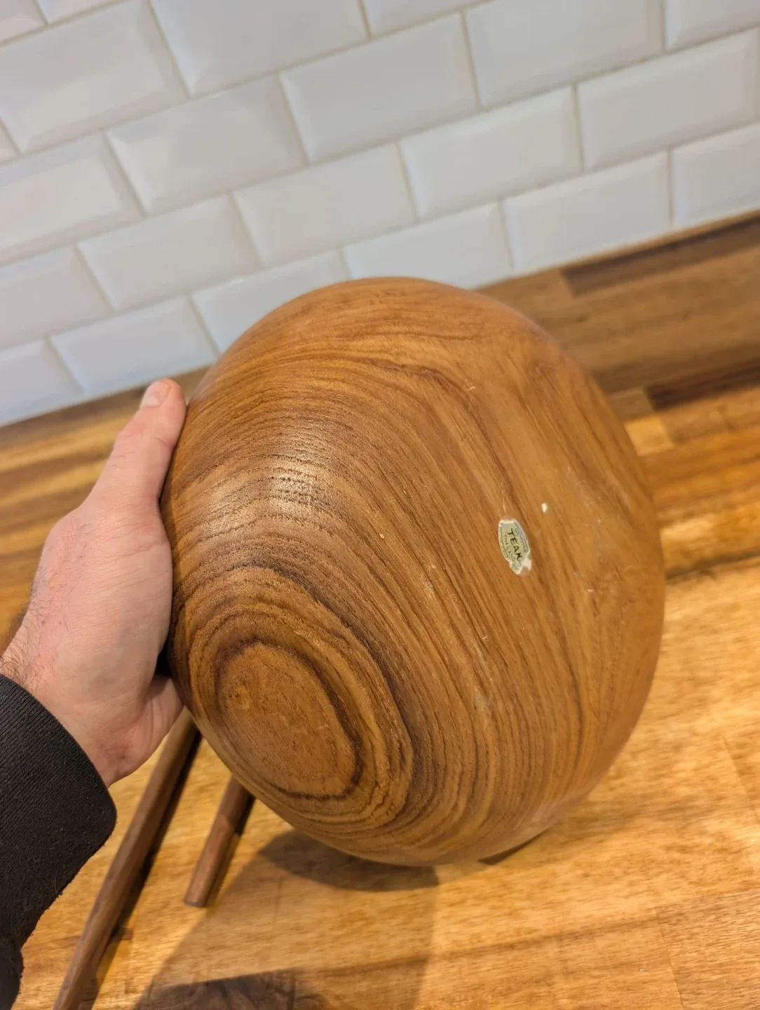 MCM Teak Salad Bowl with Serving Spoons image indicator(6)