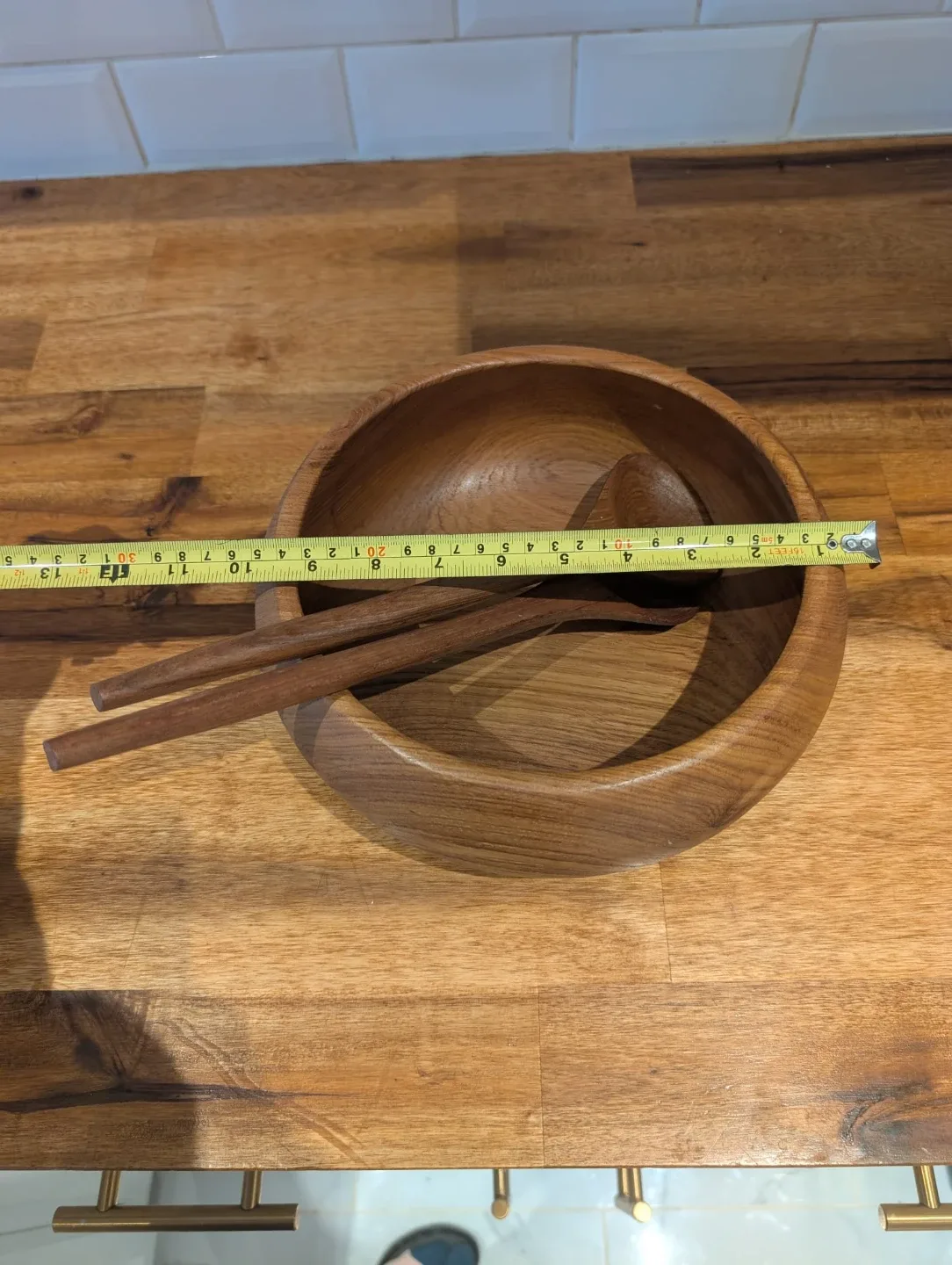MCM Teak Salad Bowl with Serving Spoons image indicator(8)