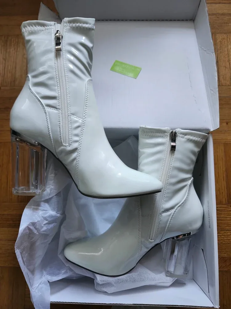 White Patent Lucite Heel Booties - Size 6 image indicator(2)