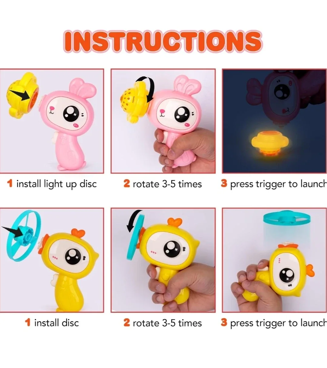 LED Disc Launcher Set 2 Launchers 6 Discs + 2 LED Spin Tops image indicator(7)