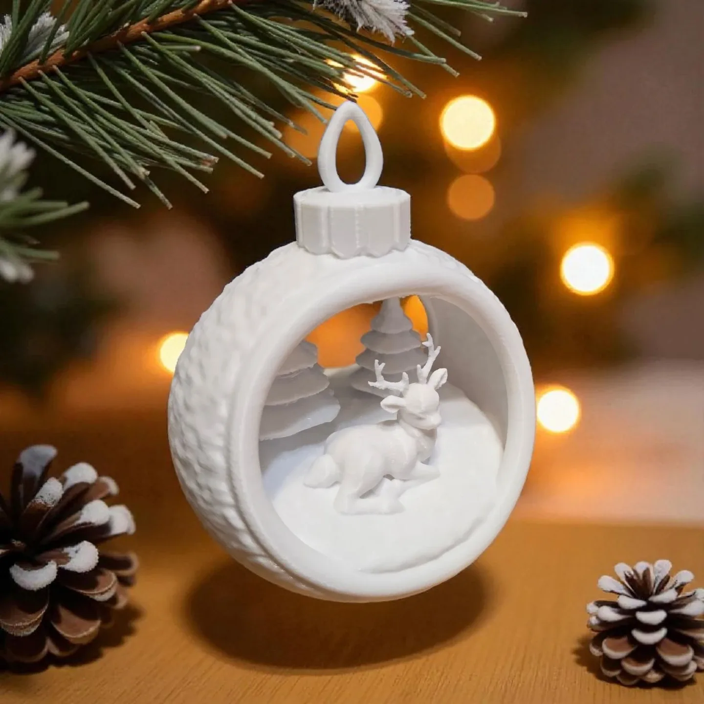 White Christmas Ornament with Reindeer 3D