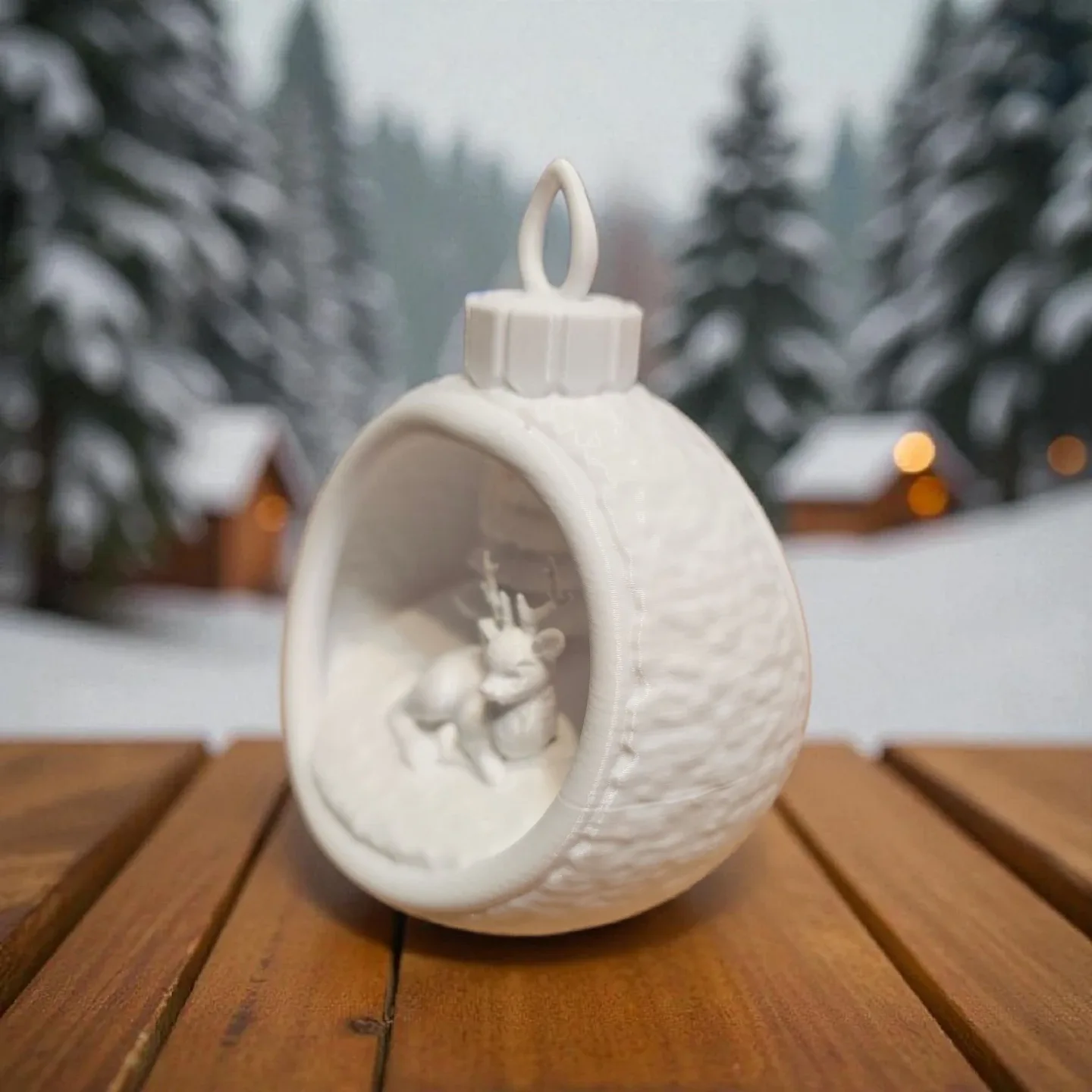 White Christmas Ornament with Reindeer 3D image indicator(3)