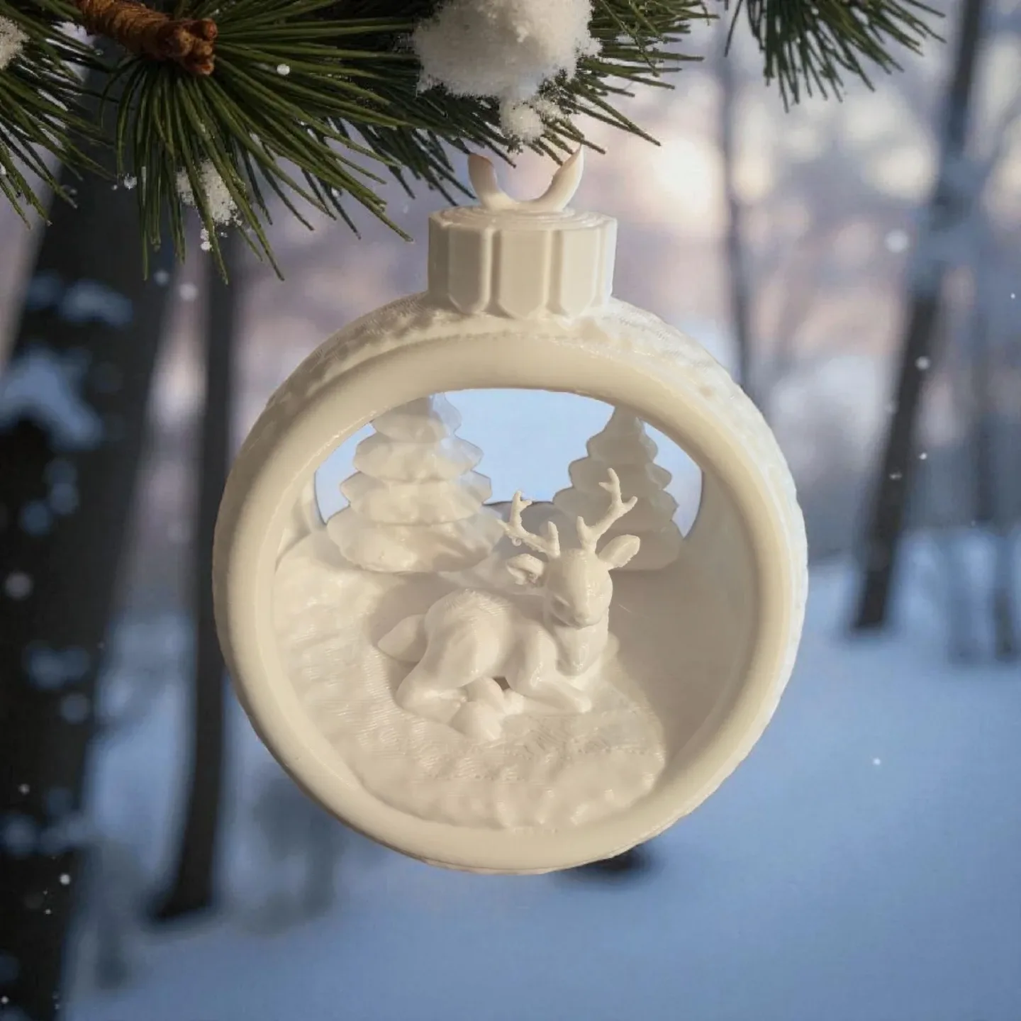 White Christmas Ornament with Reindeer 3D image indicator(4)