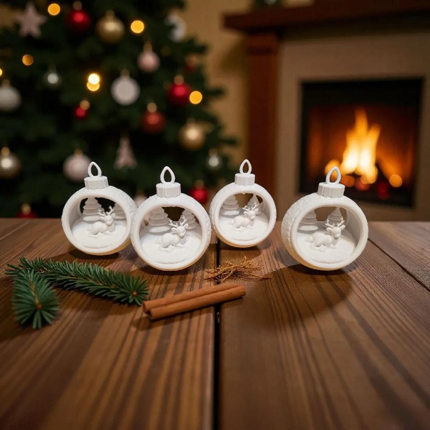 White Christmas Ornament with Reindeer 3D image indicator(5)