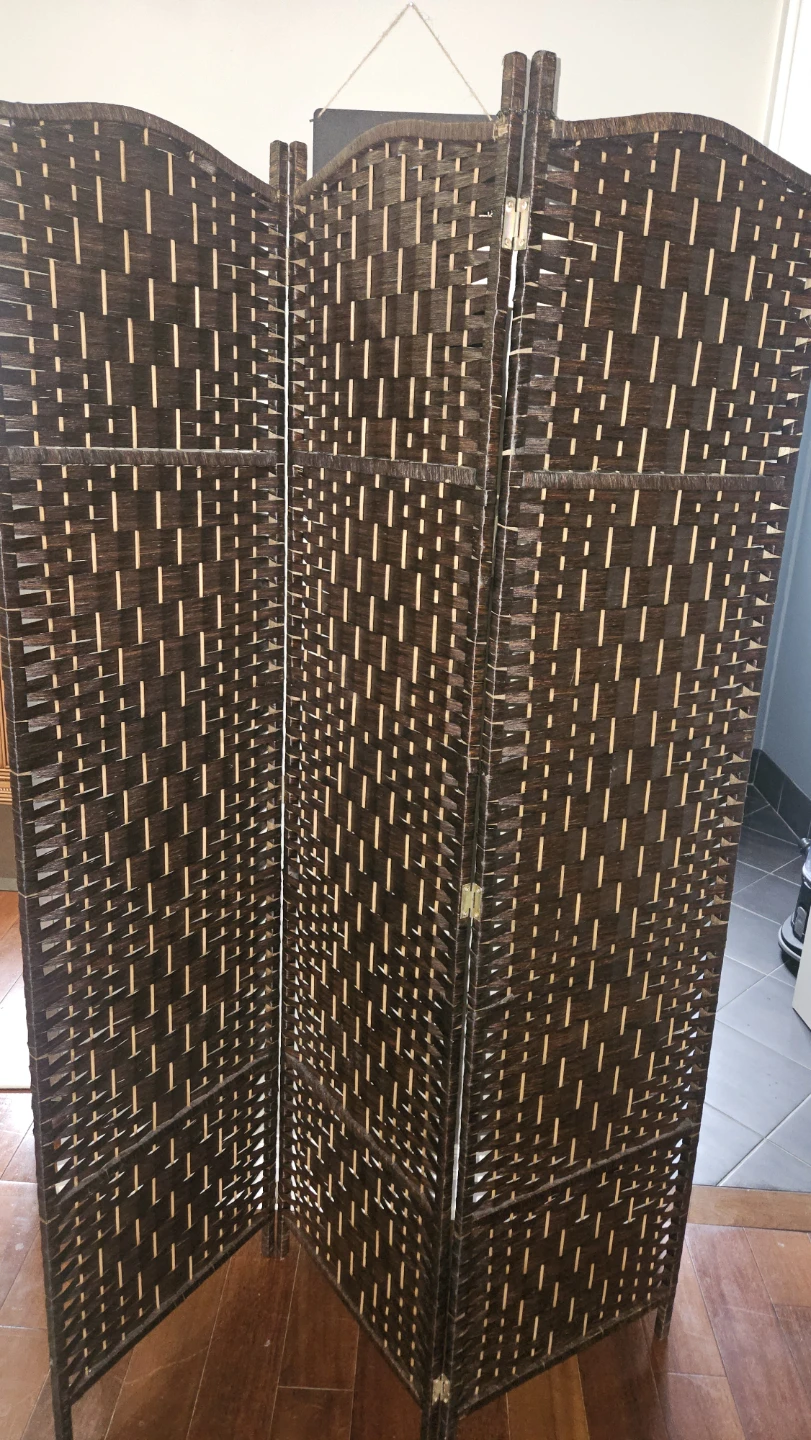 Woven Brown Room Divider - 3 Panel Screen - photo 2