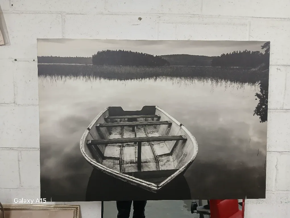 Monochrome Boat & Lake Print 69Lx46W cm