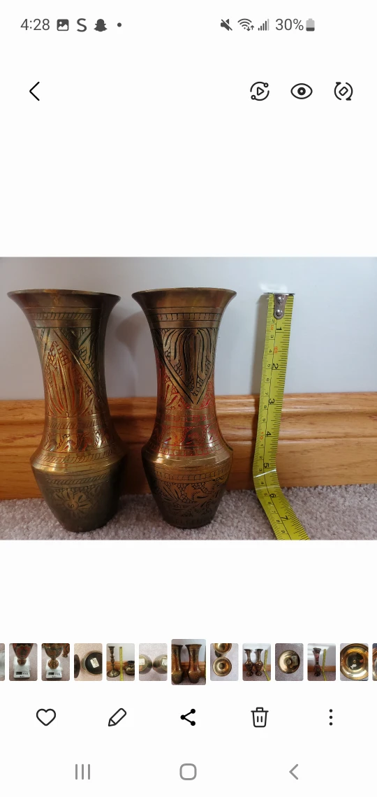 Pair of Vintage Brass Vases - Made in India