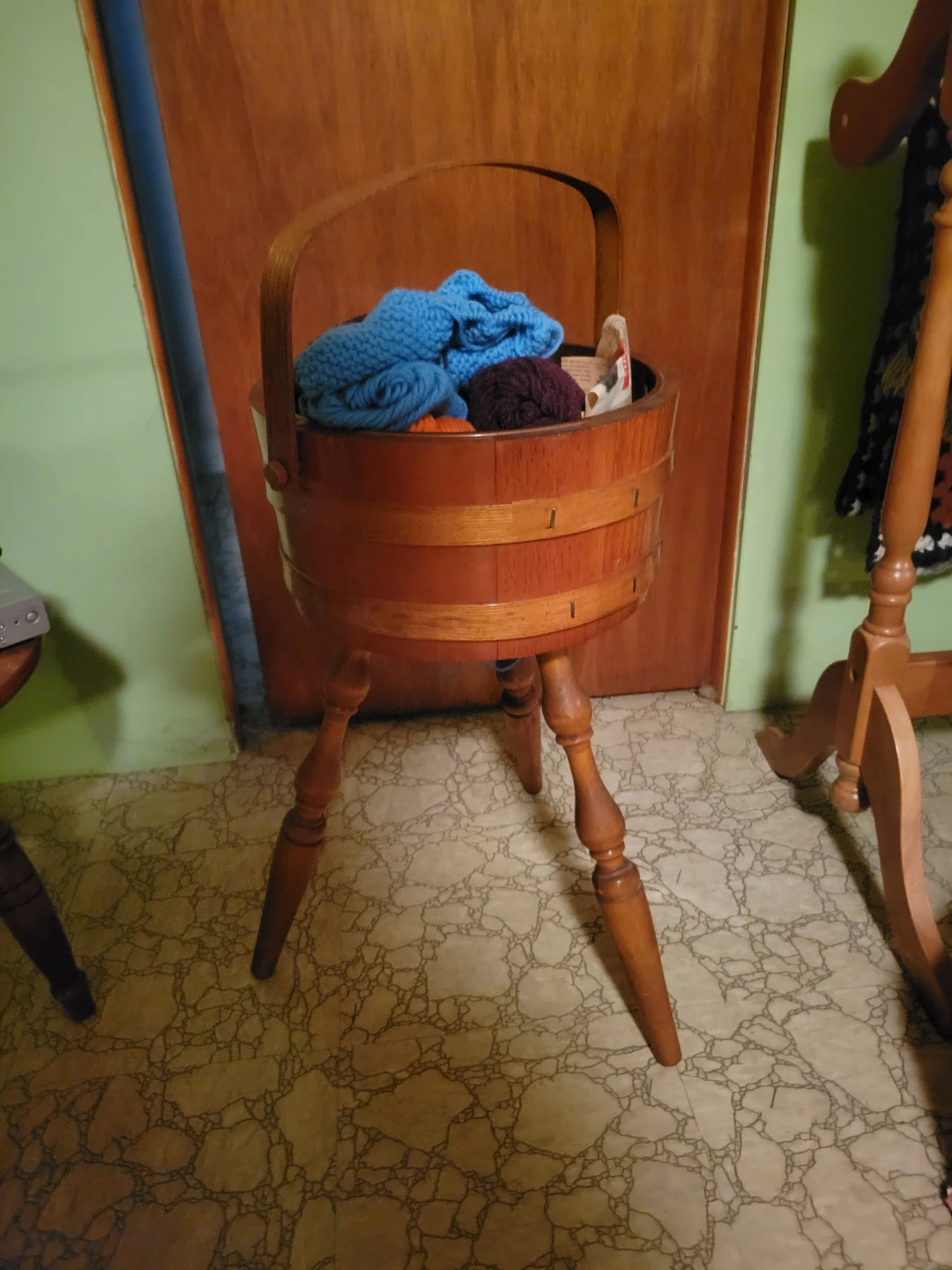 Vintage Wooden Sewing Basket Stand
