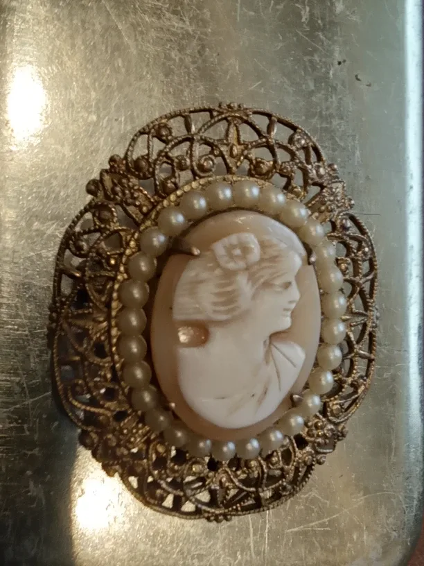 Antique Hand-Carved Shell Cameo Brooch image indicator(7)