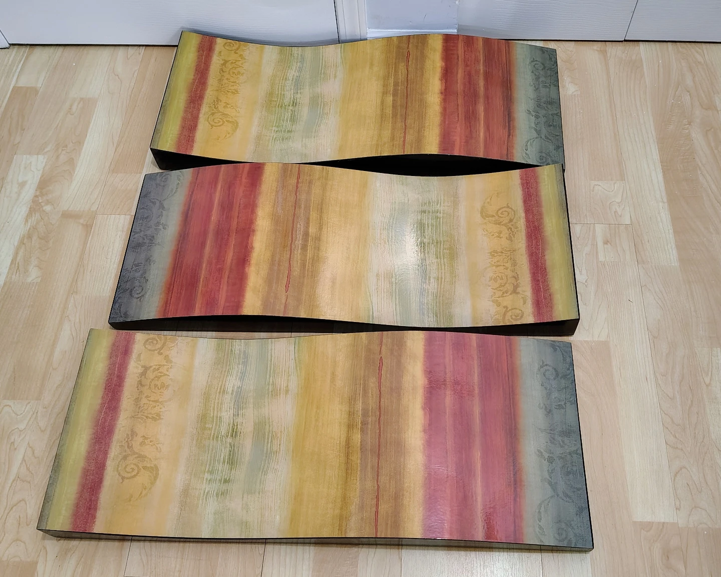 Set of 3 Wall Art Panels - Striped Pattern 30 x 12 inch each