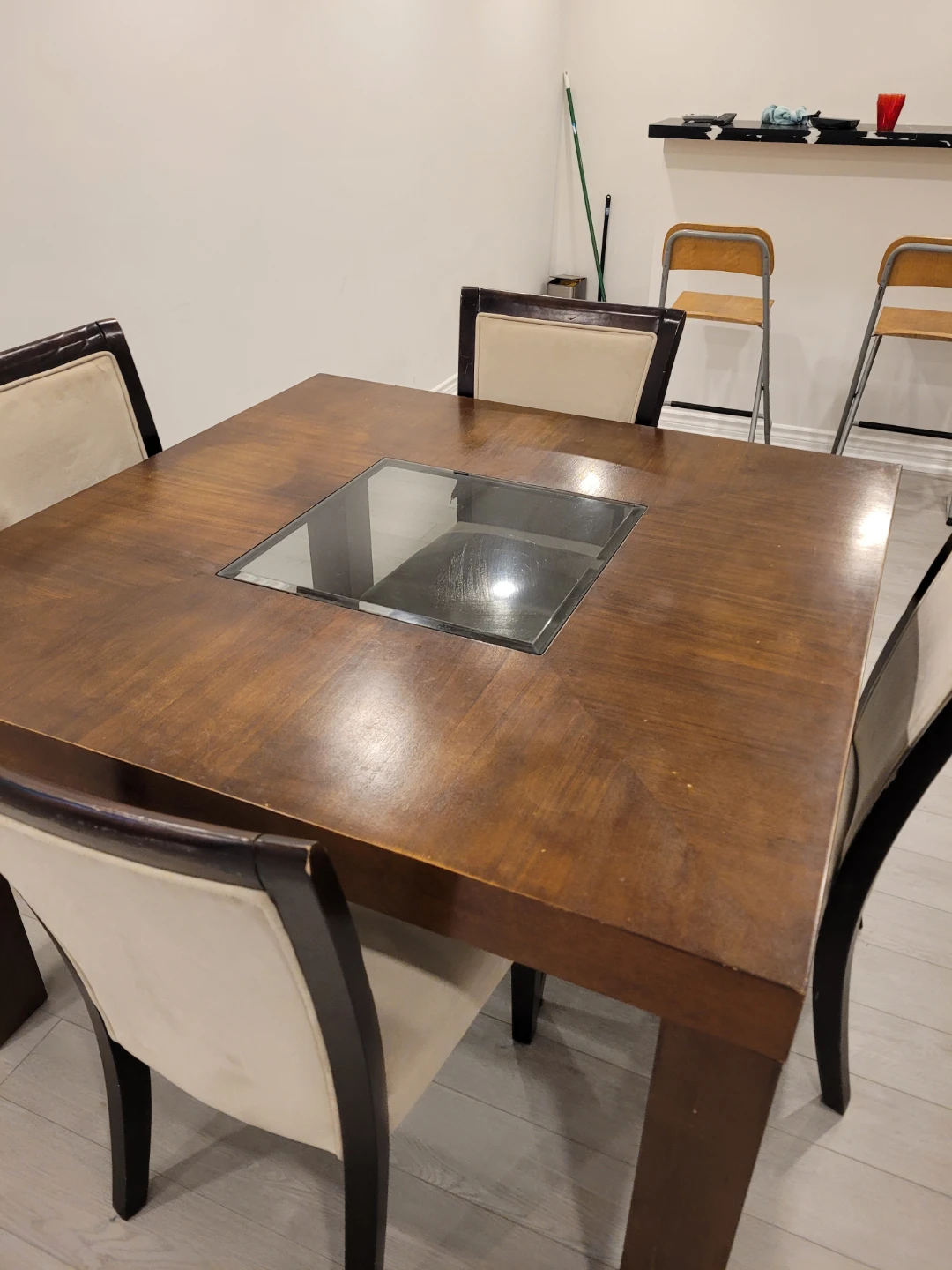 Wooden Dining Table with Glass Center