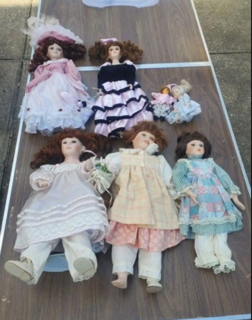 5 large porcelain dolls thumbnail