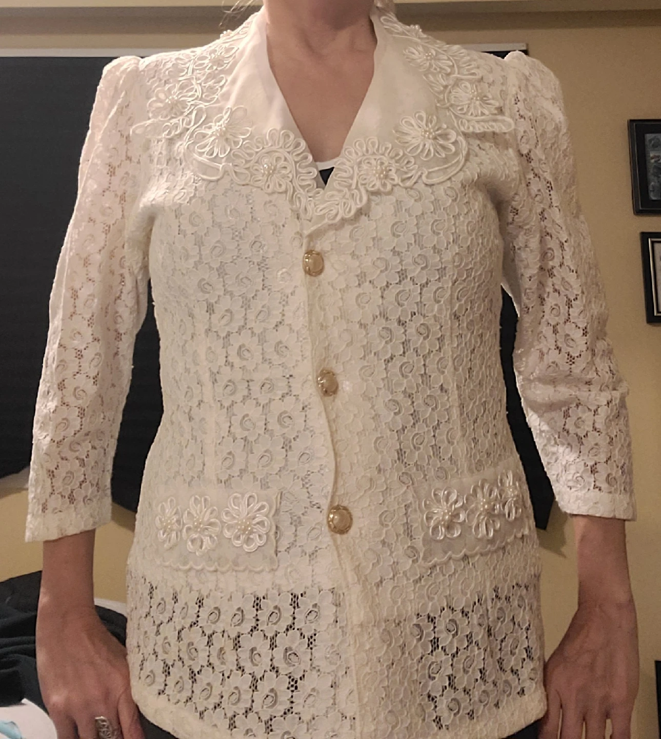 Lace Jacket with pearl- white Colour
