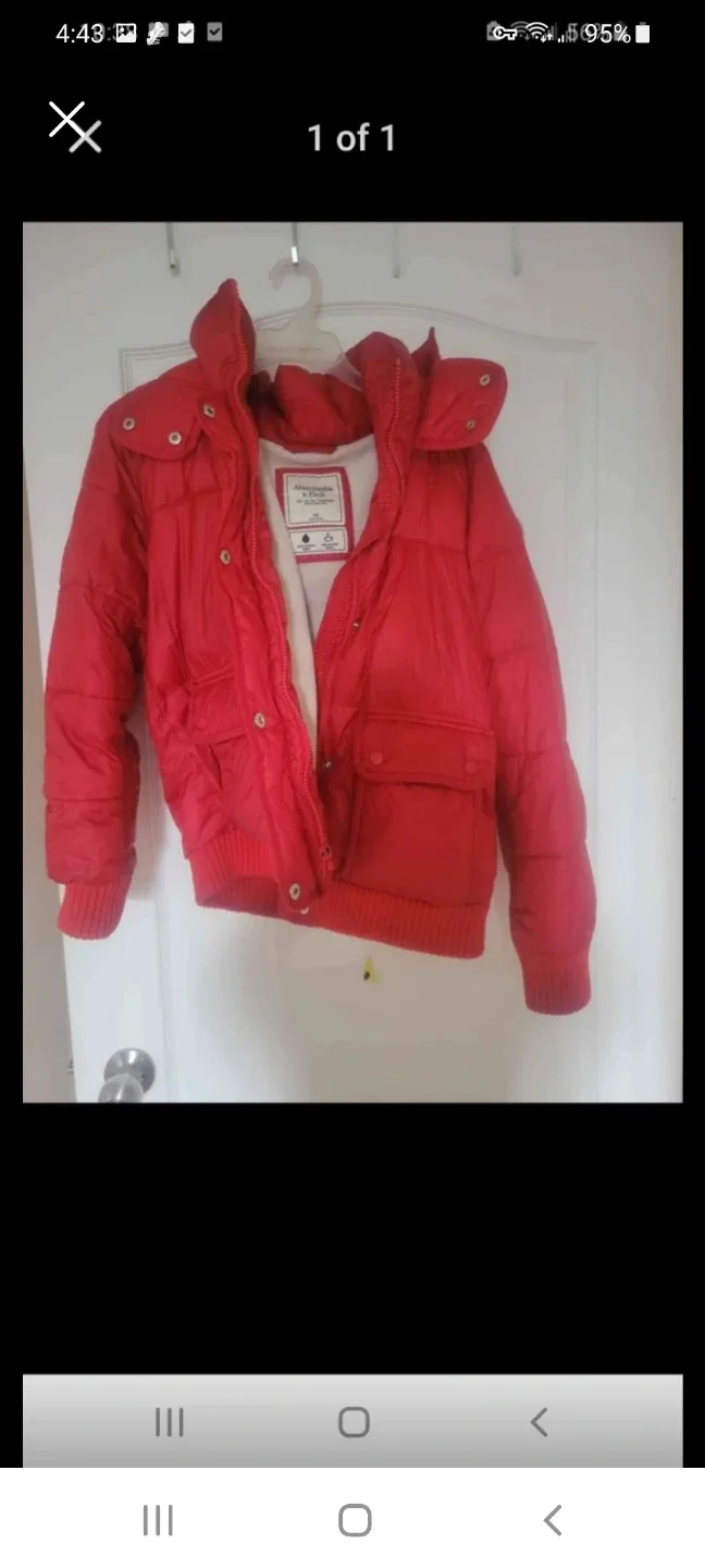 Abercrombie & Fitch Red Puffer Jacket - Size M thumbnail