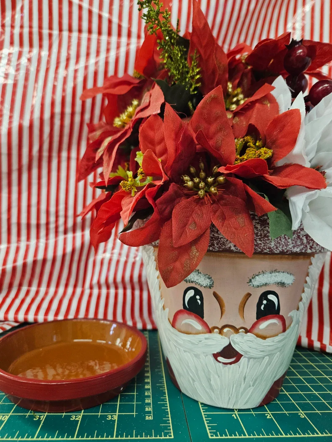 Santa Face Flower Pot with Poinsettias image indicator(2)