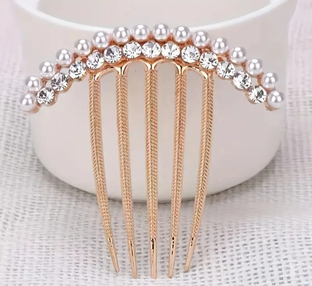 Pearl & Rhinestone Hair Comb - Gold image indicator(2)