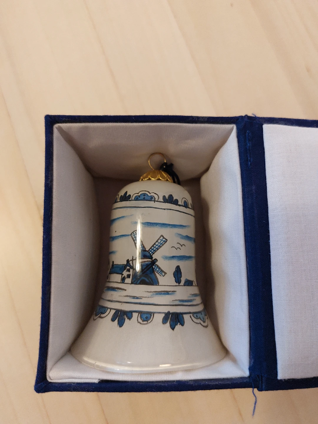 Delft Blue Windmill Bell Ornament in Box