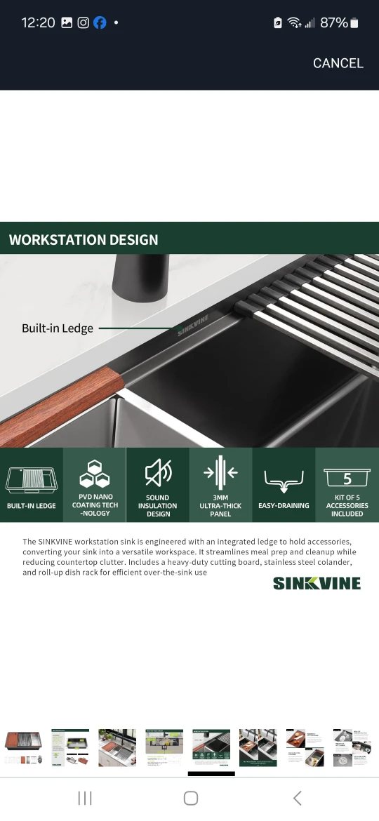SINKVINE 33-inch Undermount Kitchen Sink Workstation - photo 4