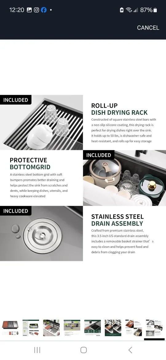 SINKVINE 33-inch Undermount Kitchen Sink Workstation image indicator(7)