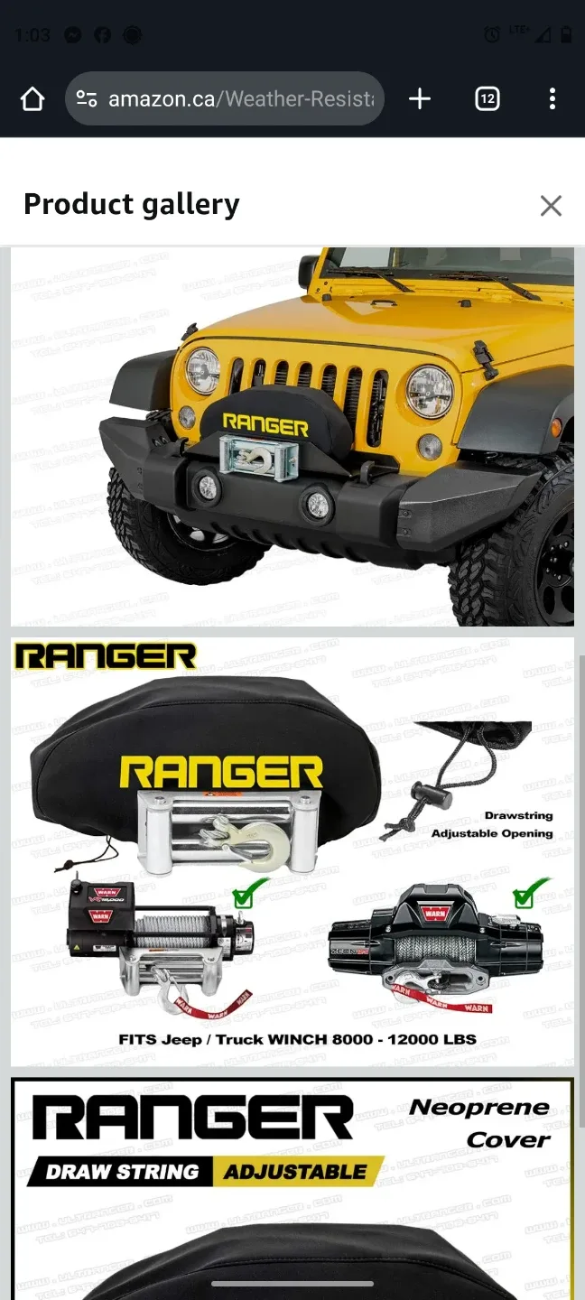 New Ranger Winch Neoprene Cover 8000-12000 LBS thumbnail