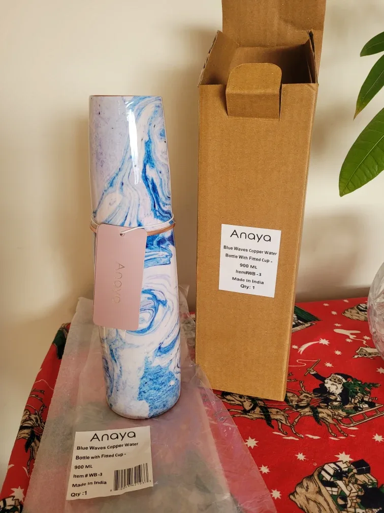 Anaya Blue Waves Copper Water Bottle & Fitted Cup🥕🎯