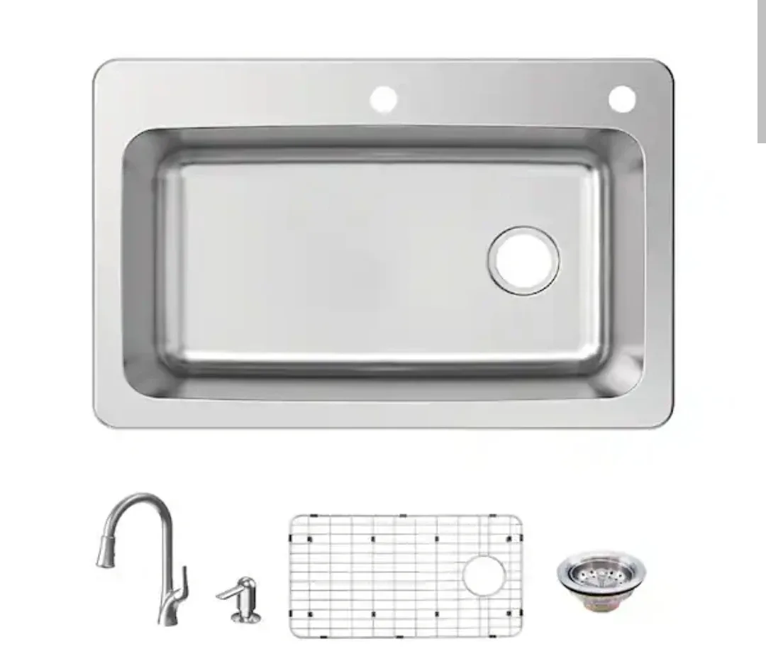 Stainless Steel Kitchen Sink 33" x 22" x 9" image indicator(10)