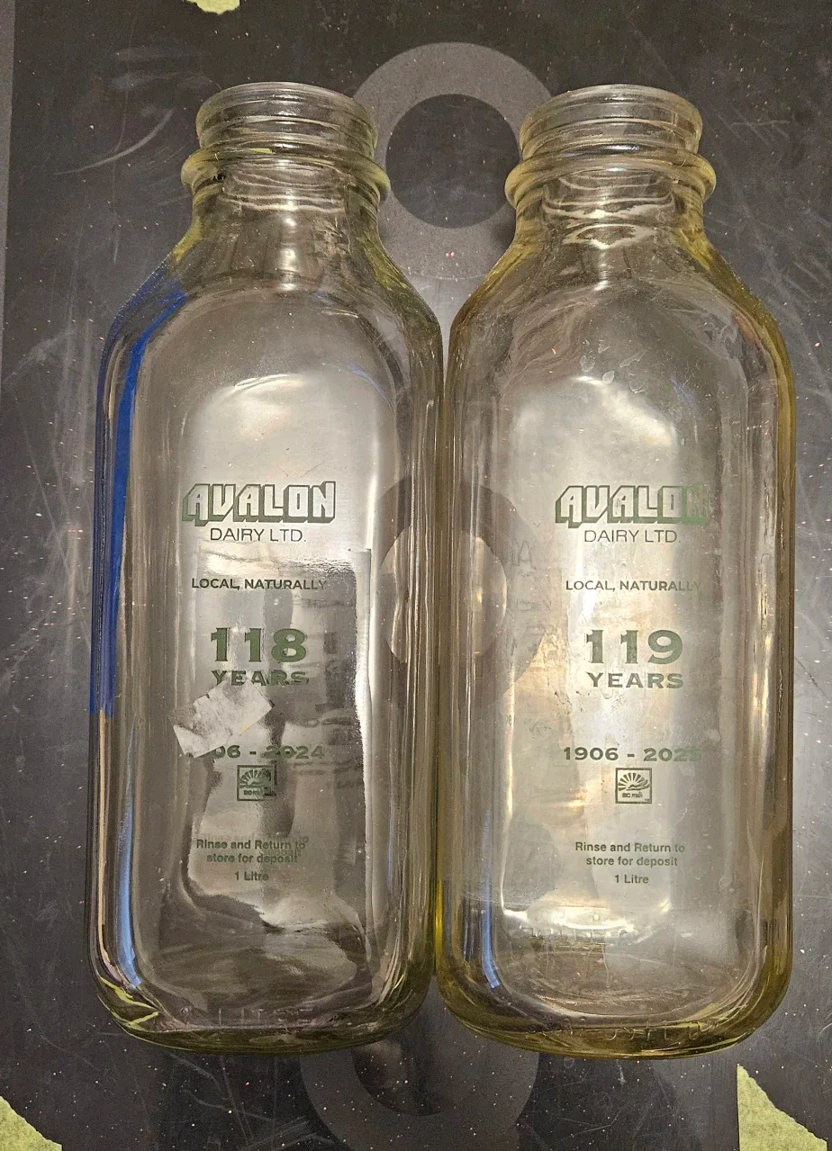 Avalon Dairy Ltd. Milk Bottles - 1 Litre