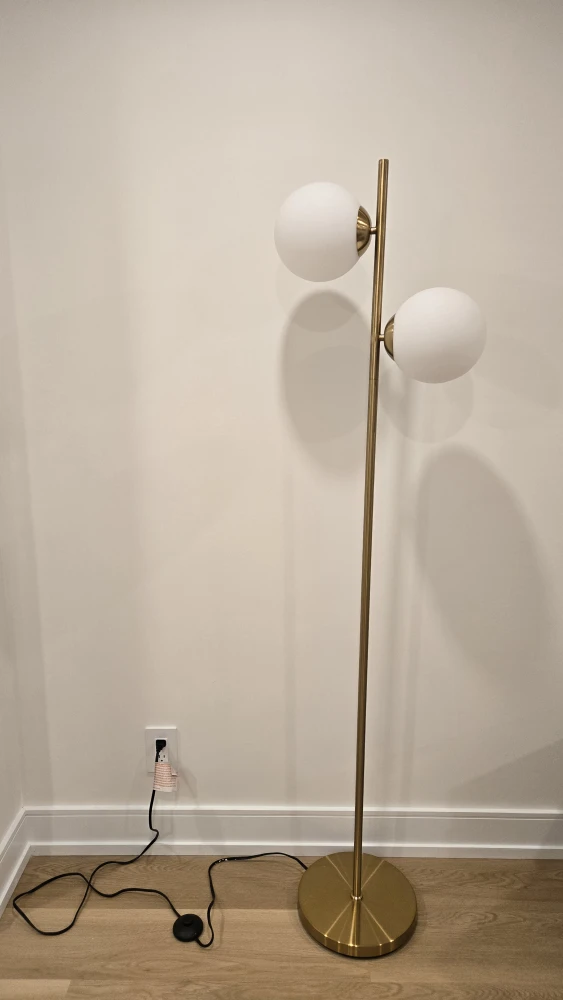 Gold Floor Lamp with Double Globe Lights