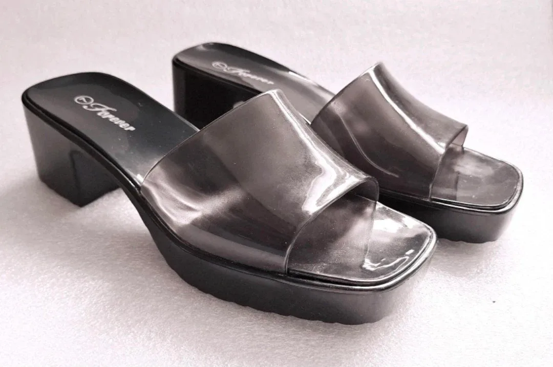 FOREVER Women's Low Chunky Heel Open Toe Sandals Mules Size 7