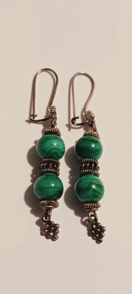 Sterling Silver 925 Malachite Dangle Earrings image indicator(2)