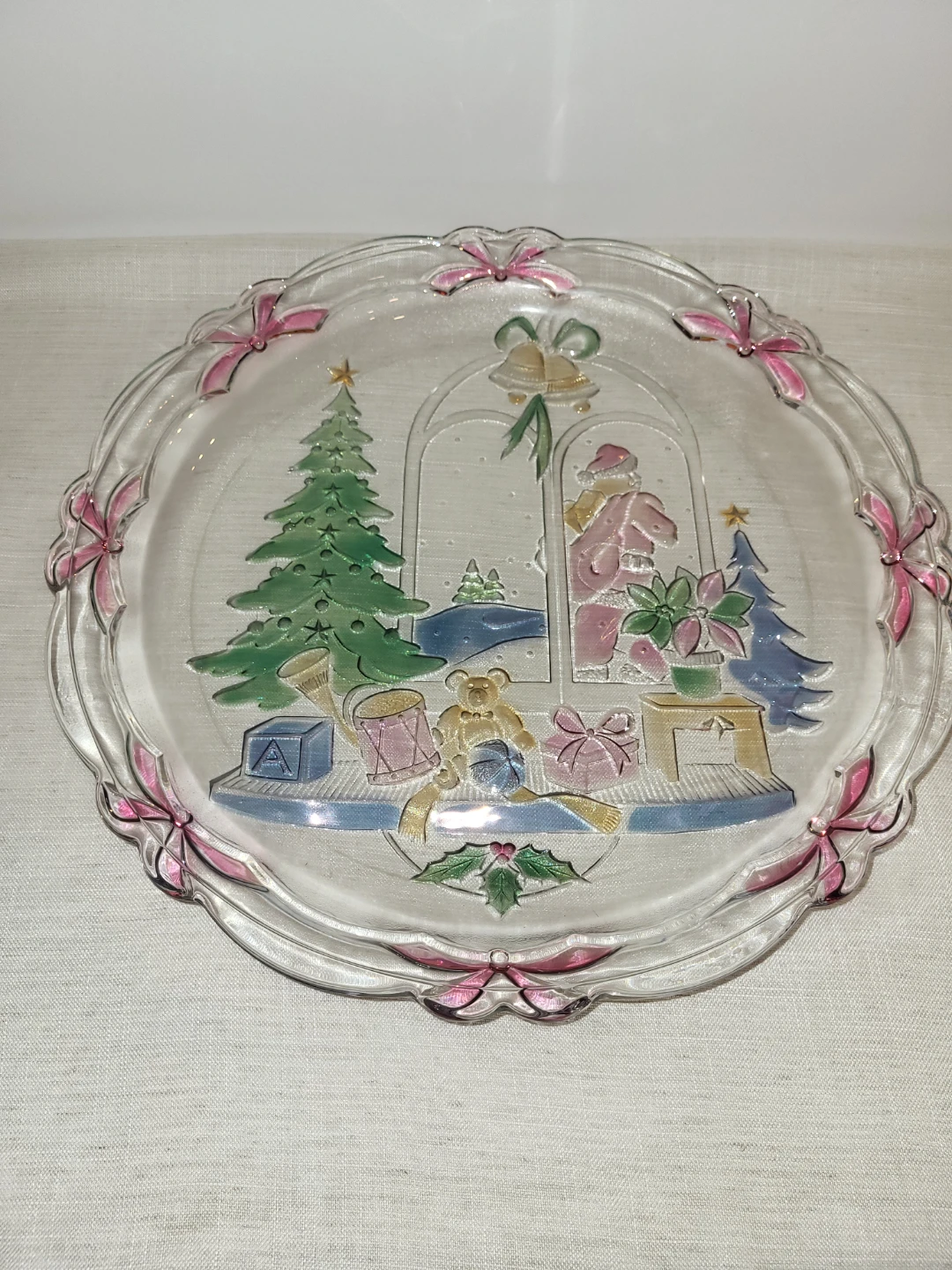 Vintage Christmas Embossed Glass Plate 14" - photo 3