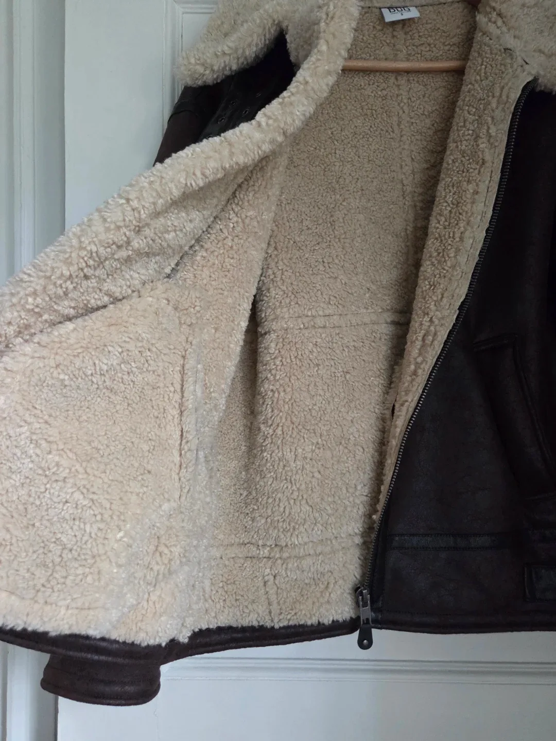 BDG Urban Outfitters Brown Faux Leather Shearling Aviator Coat image indicator(3)